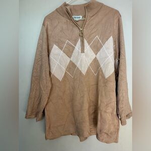 Tan Argyle Women Sweater Cardigan